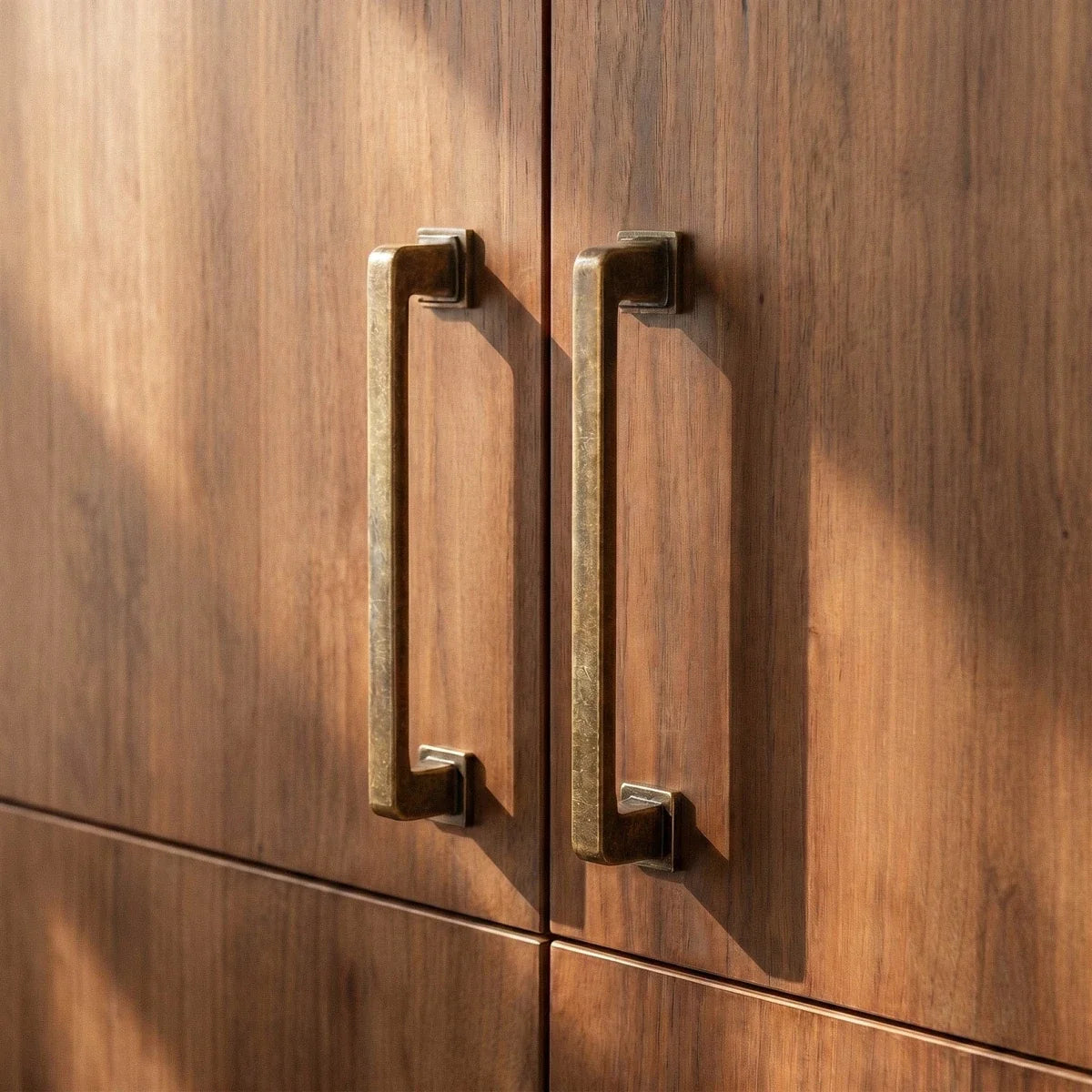 Brass Rectangular Pull Bars, Modern Cabinet & Wardrobe Hardware, Vintage Brass Finish, Set of 2, 3-7.6in