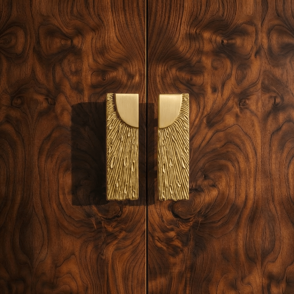 Solid Brass Drawer Pulls, Modern Kitchen & Vanity Hardware, Textured Sculptural Form, Set of 2 Left or Right Facing, 1.2-3.7in