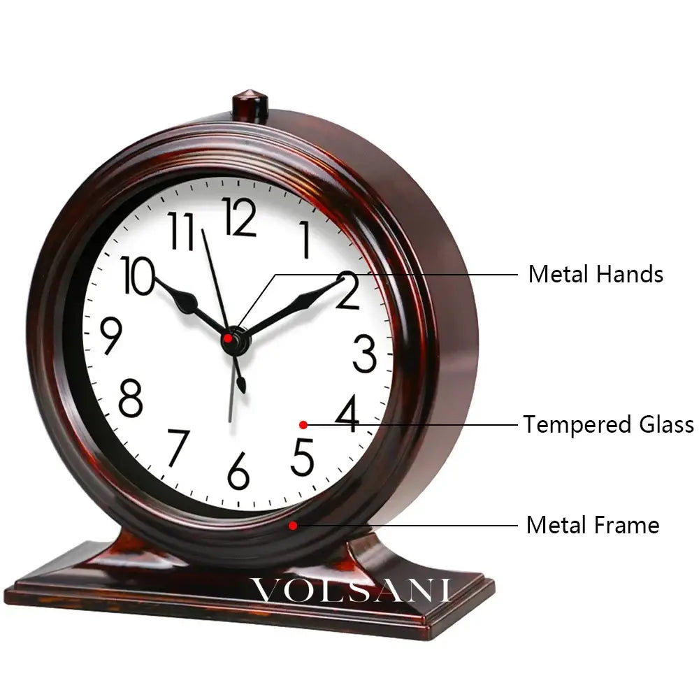 Vintage Desk Clock with Metal Case Retro Bedroom & Office Table Clock Silent Quartz Movement 4 Styles 5.5in - Decor >