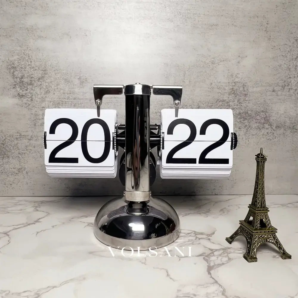 Vintage Flip Clock with Steel Case Retro Desk & Office Table Clock Quartz Flip Down Display 6 Styles 8.3in - Decor >