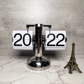 Vintage Flip Clock with Steel Case Retro Desk & Office Table Clock Quartz Flip Down Display 6 Styles 8.3in - Decor >