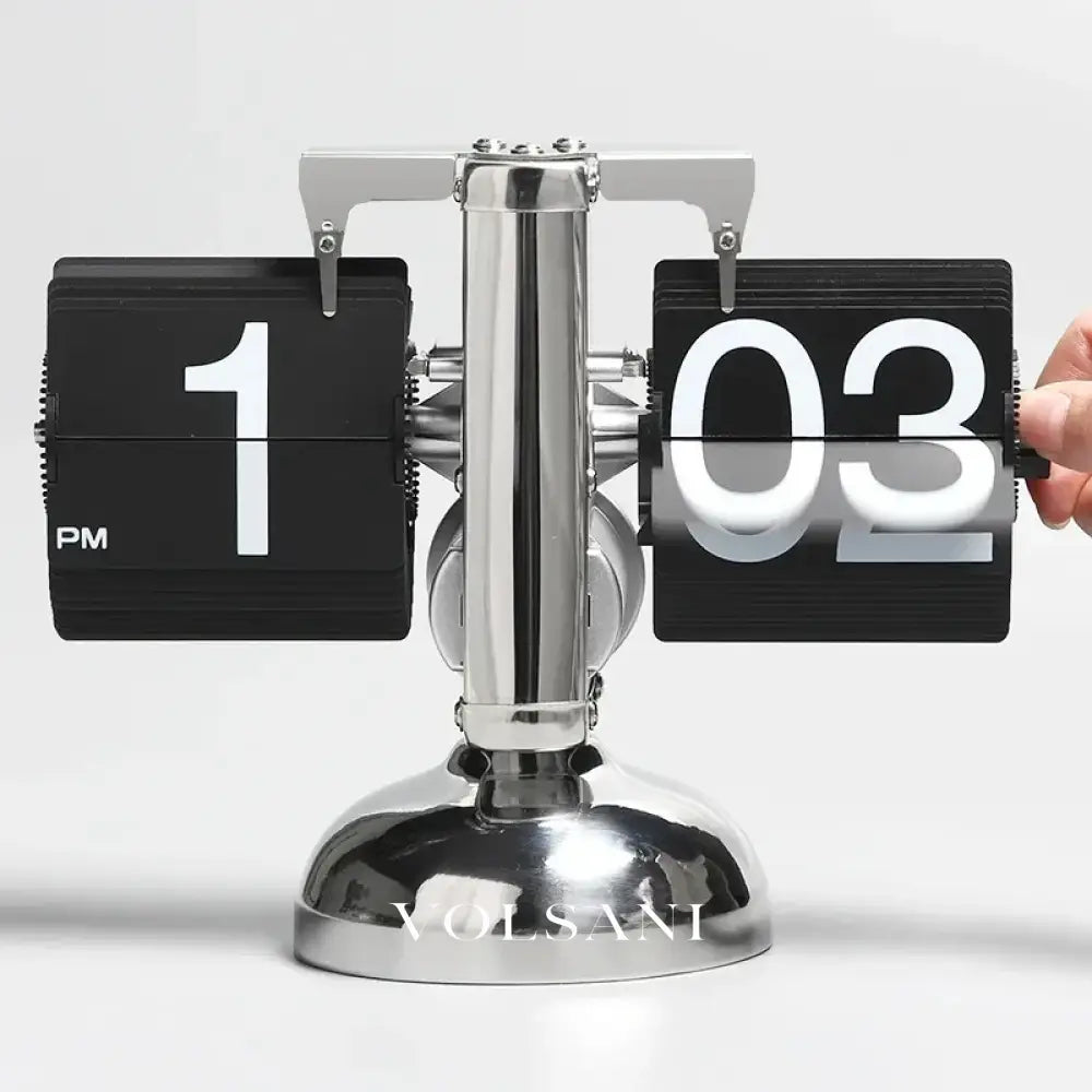 Vintage Flip Clock with Steel Case Retro Desk & Office Table Clock Quartz Flip Down Display 6 Styles 8.3in - Decor >