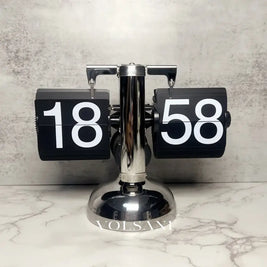 Vintage Flip Clock with Steel Case Retro Desk & Office Table Clock Quartz Flip Down Display 6 Styles 8.3in - Decor >