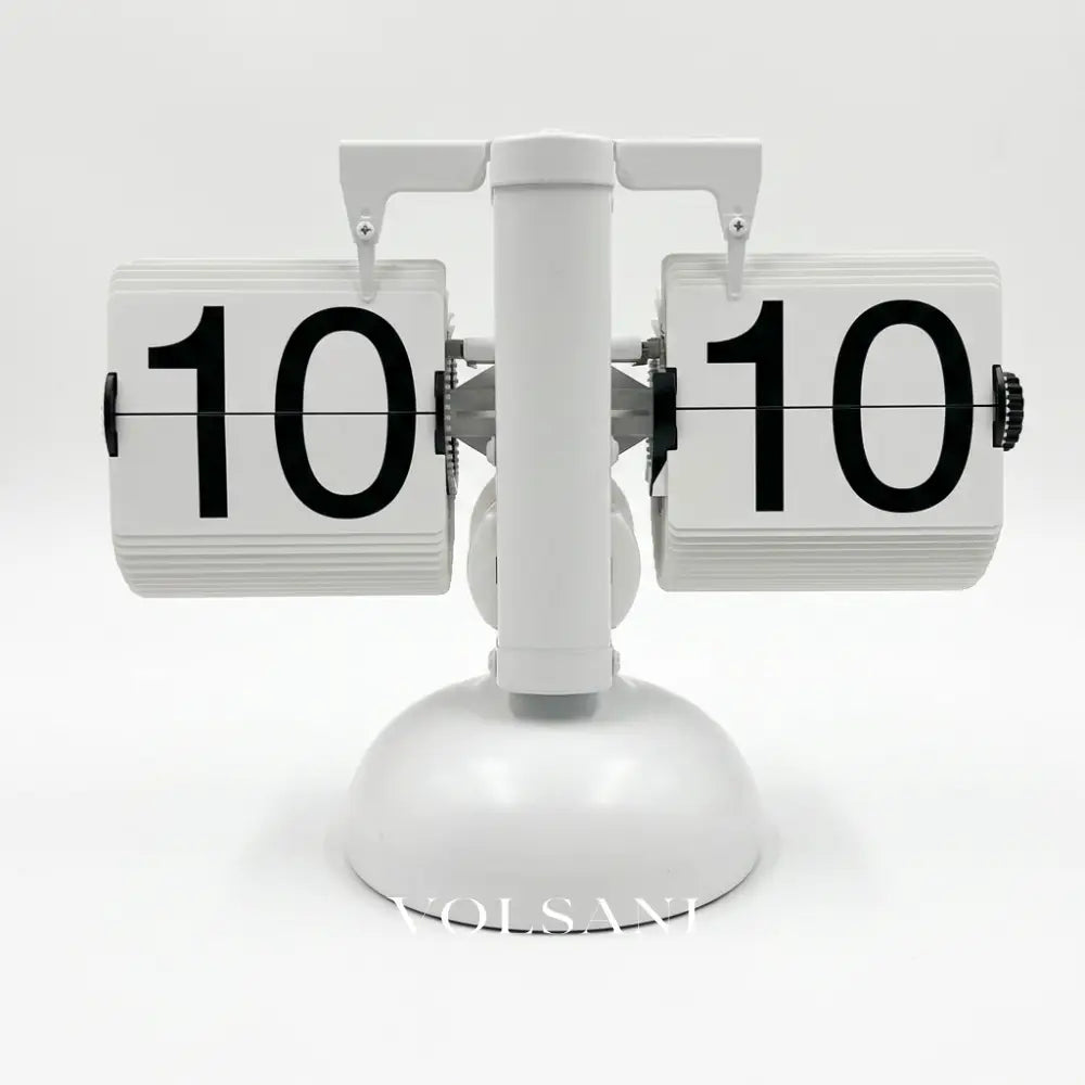 DINO vintage flip clock in white upgraded on white background