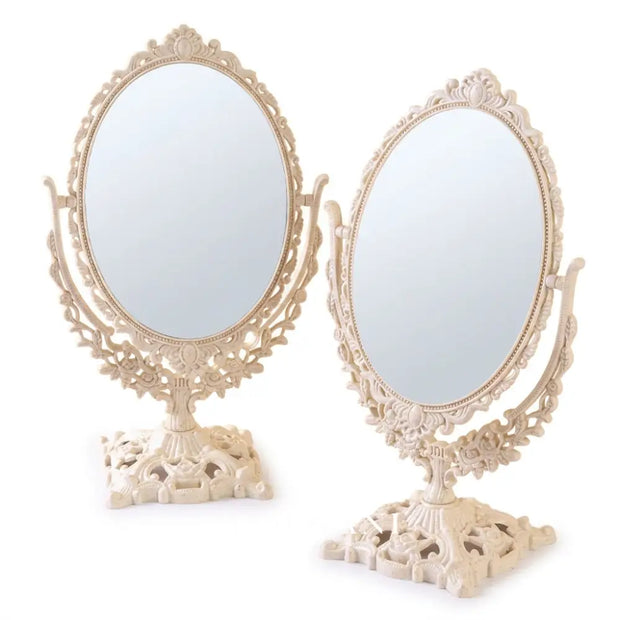 CORA carved frame vanity mirror in white on white background