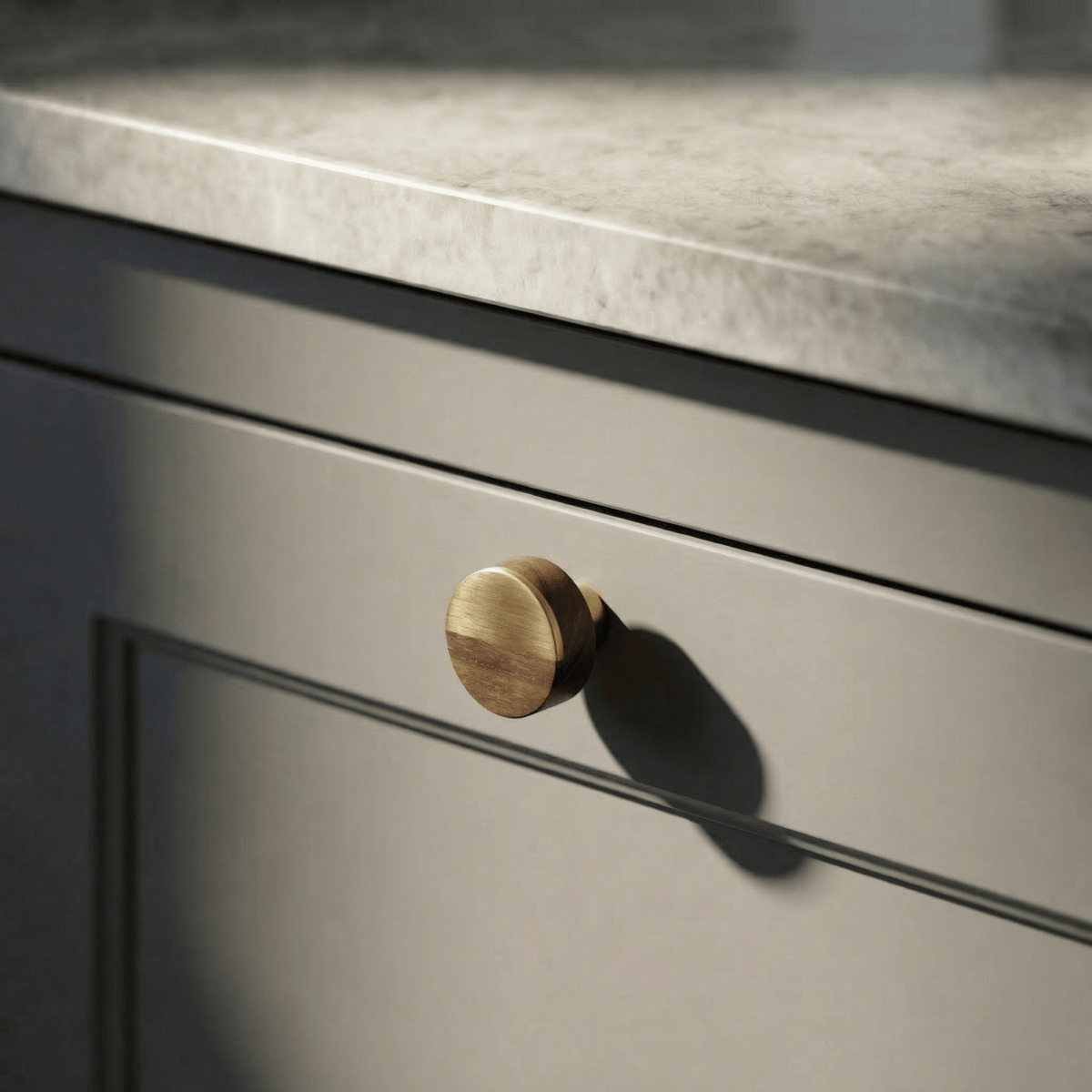 Walnut Wood Cabinet Knob, Nordic Kitchen & Dresser Cabinet Hardware, Brass Detailing, Set of 2 Pieces, 1.18 x 1.18in