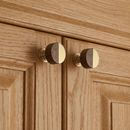 Walnut Wood Cabinet Knob, Nordic Kitchen & Dresser Cabinet Hardware, Brass Detailing, Set of 2 Pieces, 1.18 x 1.18in