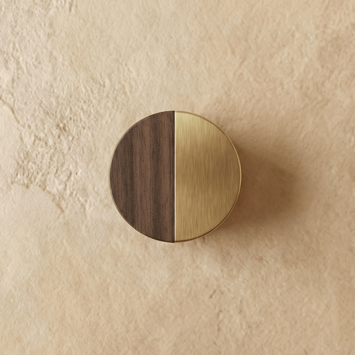Walnut Wood Cabinet Knob, Nordic Kitchen & Dresser Cabinet Hardware, Brass Detailing, Set of 2 Pieces, 1.18 x 1.18in