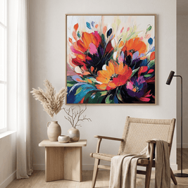 Vurig Bloemenboeket op Donker – Abstract Bloemschilderij - Volsani