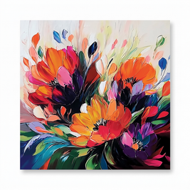 Vurig Bloemenboeket op Donker – Abstract Bloemschilderij - Volsani