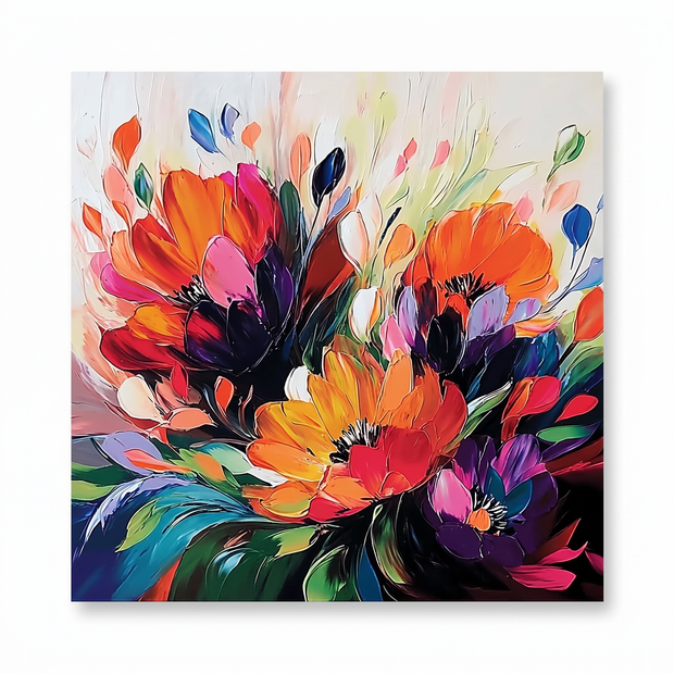 Vurig Bloemenboeket op Donker – Abstract Bloemschilderij - Volsani