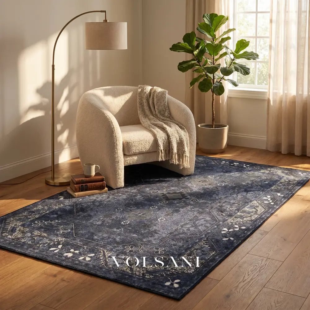 Washable Area Rug with Persian Medallion Machine Washable Living Room & Bedroom Rug Non Slip Low Pile 3x5 and 6x9ft