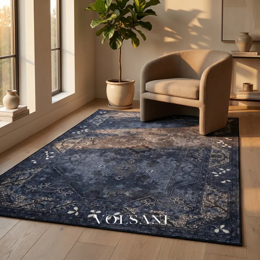 Washable Area Rug with Persian Medallion Machine Washable Living Room & Bedroom Rug Non Slip Low Pile 3x5 and 6x9ft