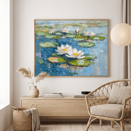Waterlelies – Impasto Schilderij (Breed, Horizontaal) - Volsani
