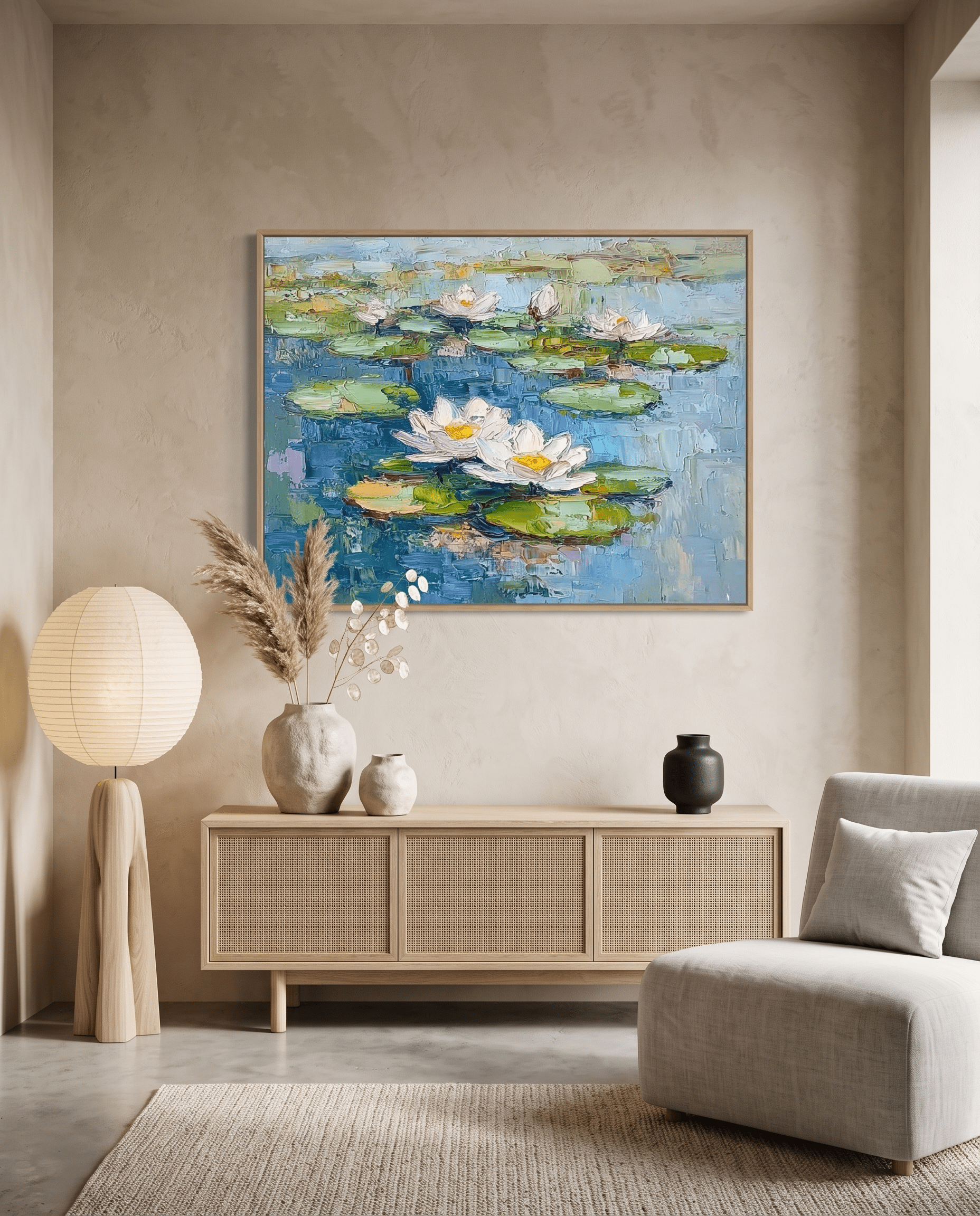 Waterlelies – Impasto Schilderij (Breed, Horizontaal) - Volsani