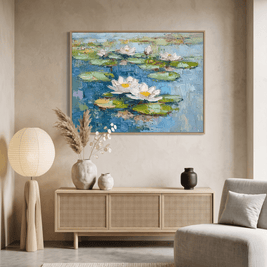 Waterlelies – Impasto Schilderij (Breed, Horizontaal) - Volsani