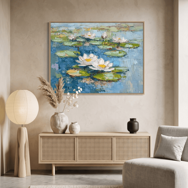 Waterlelies – Impasto Schilderij (Breed, Horizontaal) - Volsani