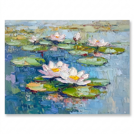 Waterlelies – Impasto Schilderij (Breed, Horizontaal) - Volsani