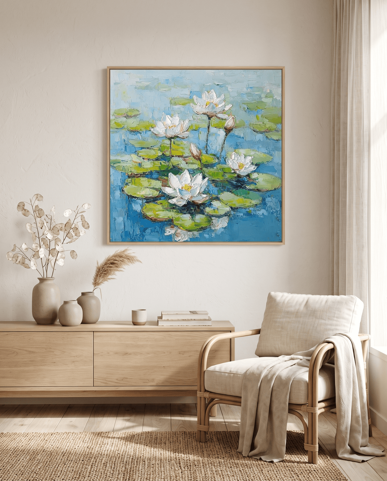 Waterlelies op de Vijver – Impasto Schilderij - Volsani