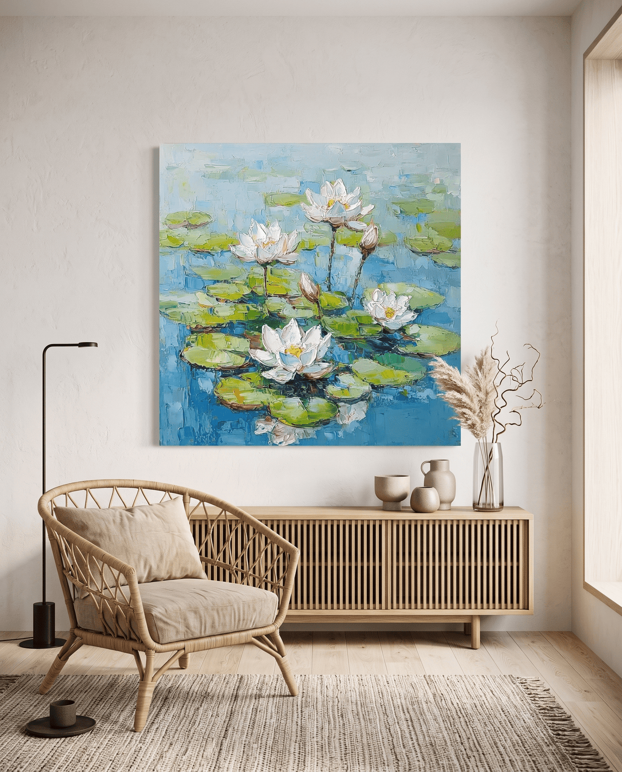 Waterlelies op de Vijver – Impasto Schilderij - Volsani