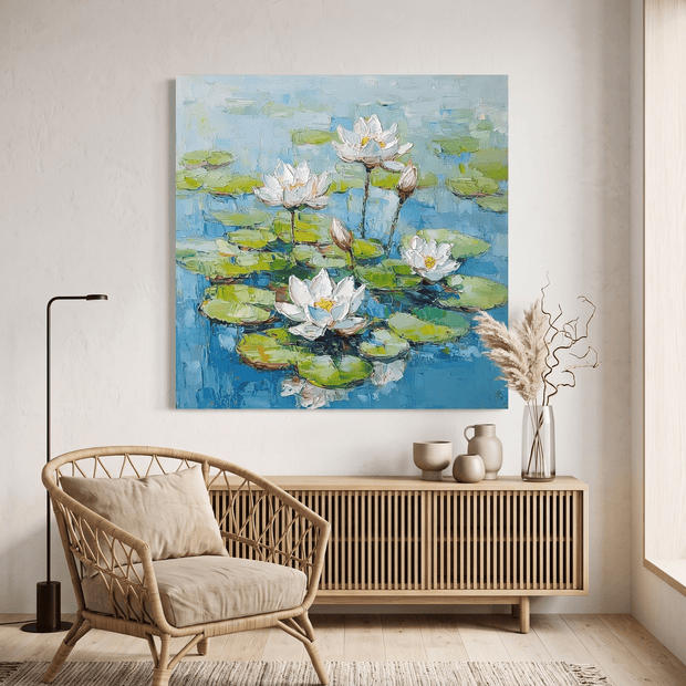 Waterlelies op de Vijver – Impasto Schilderij - Volsani