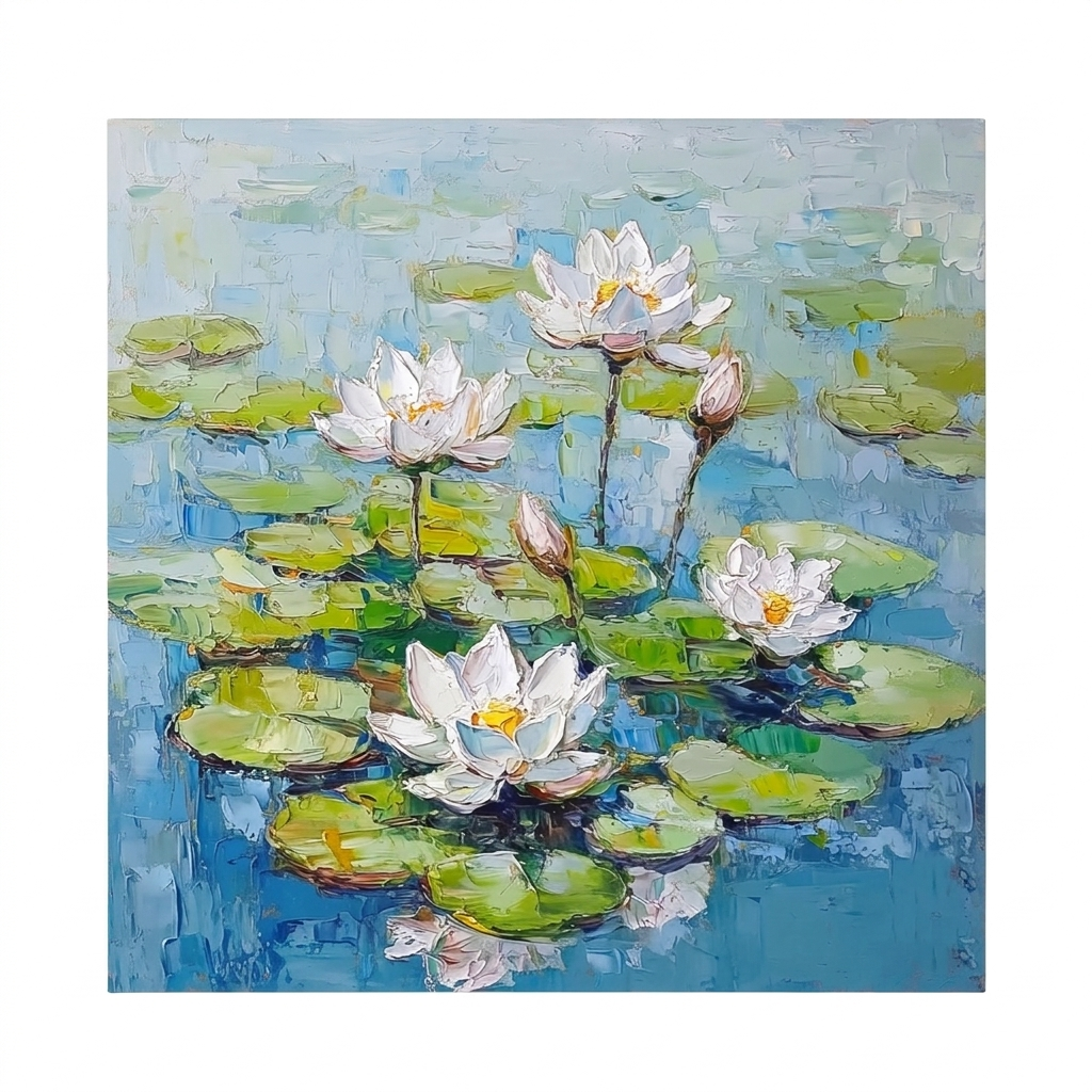 Waterlelies op de Vijver – Impasto Schilderij - Volsani