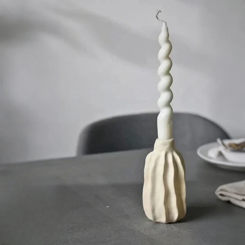 Ceramic Taper Candle Holder, Rippled Matte Candlestick Holder, 4 Shapes