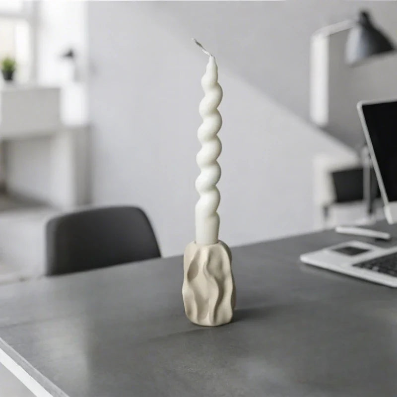 Ceramic Taper Candle Holder, Rippled Matte Candlestick Holder, 4 Shapes