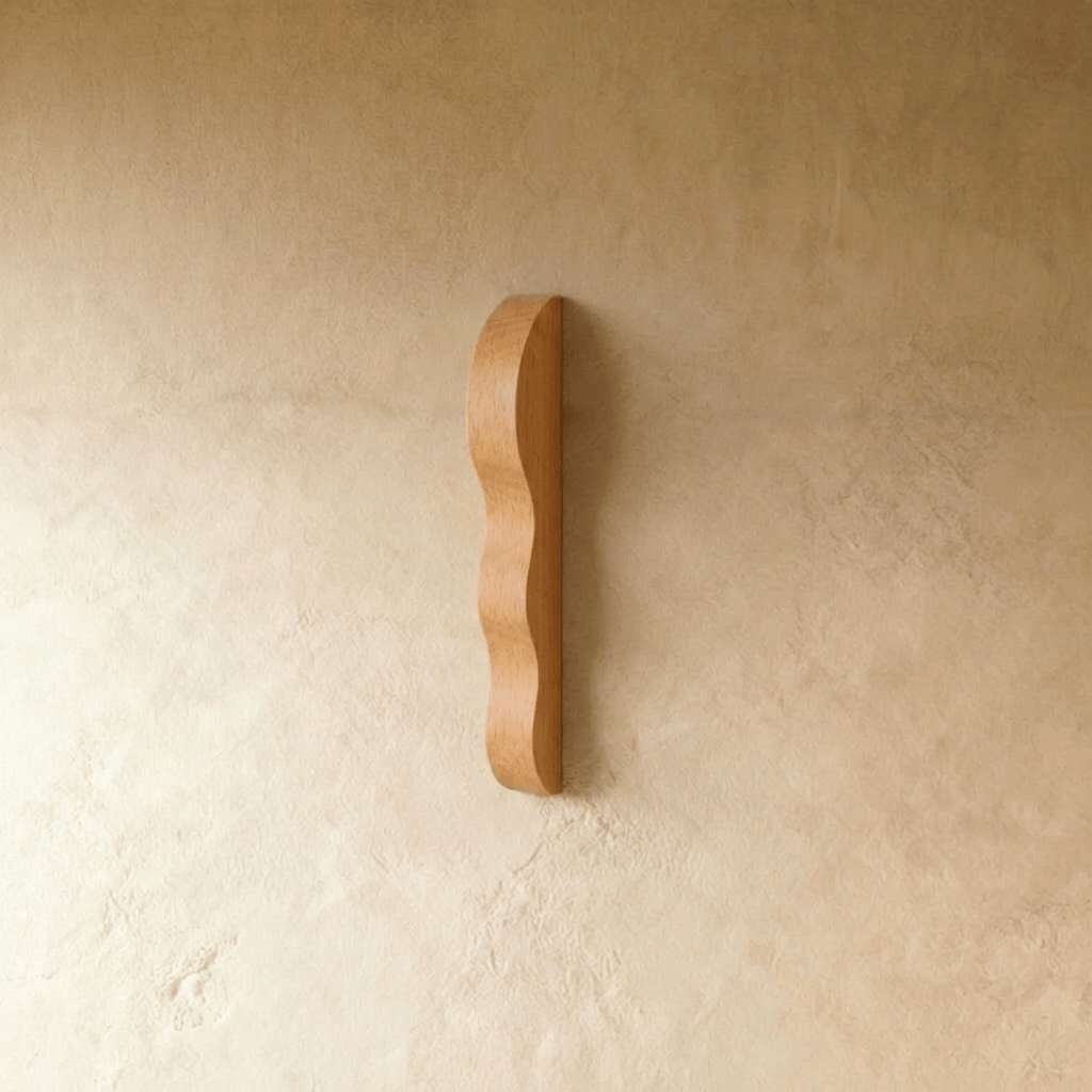 Solid Wood Drawer Pulls, Organic Modern Kitchen & Wardrobe Hardware, Carved Wave Profile, Set of 2, 3.7in Hole Spacing