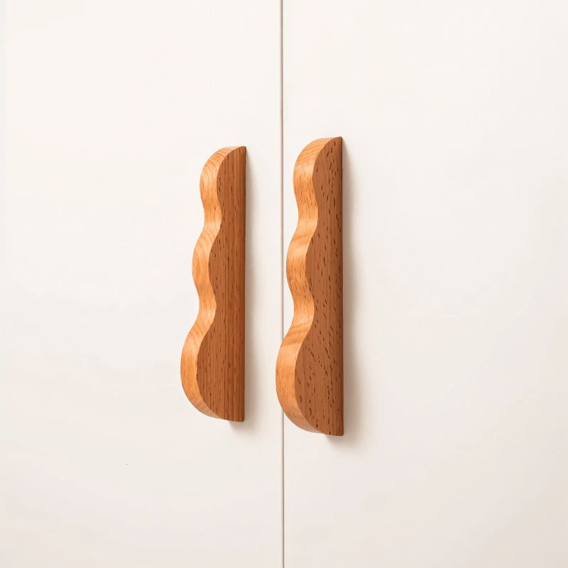 Solid Wood Drawer Pulls, Organic Modern Kitchen & Wardrobe Hardware, Carved Wave Profile, Set of 2, 3.7in Hole Spacing