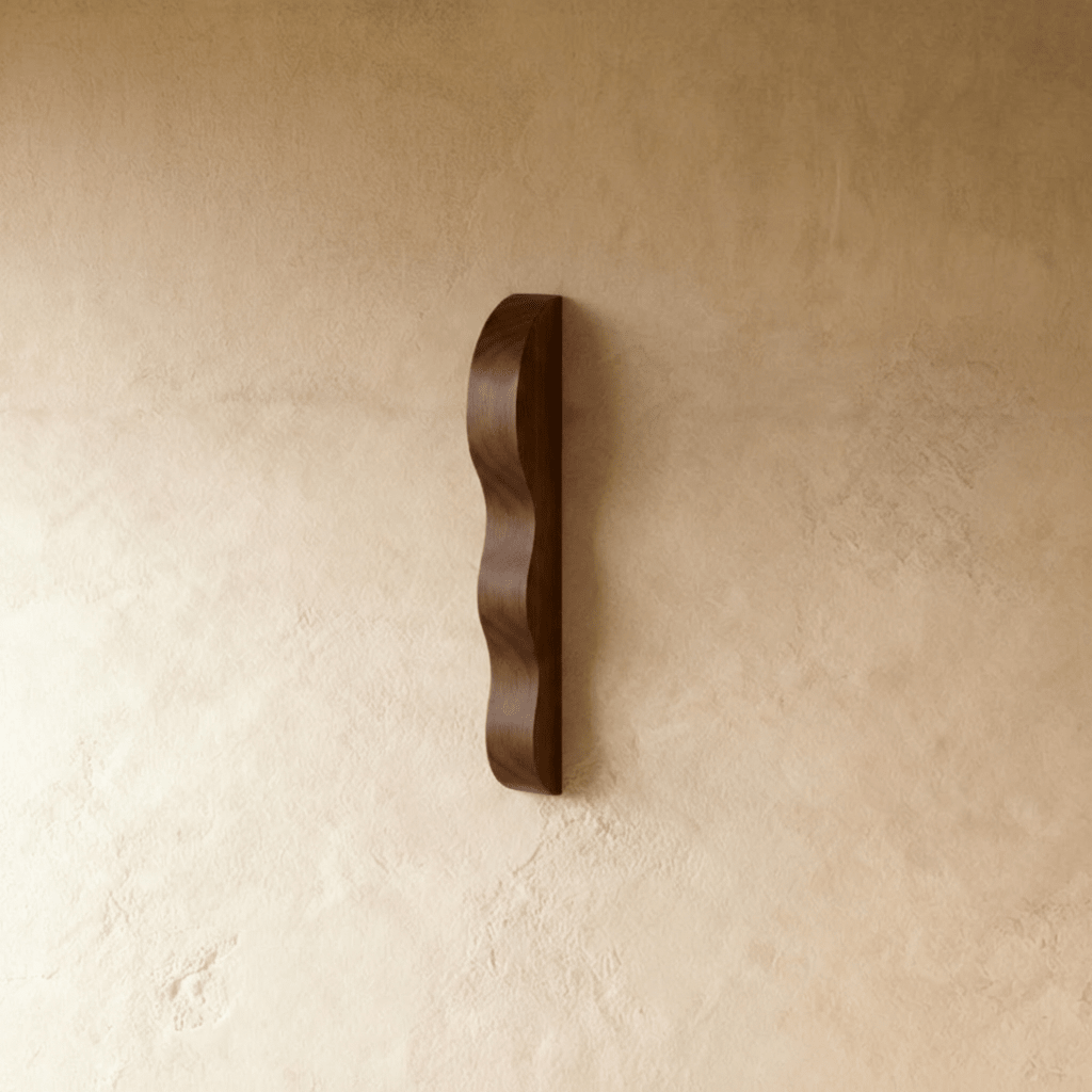 Solid Wood Drawer Pulls, Organic Modern Kitchen & Wardrobe Hardware, Carved Wave Profile, Set of 2, 3.7in Hole Spacing