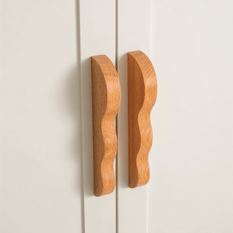 Solid Wood Drawer Pulls, Organic Modern Kitchen & Wardrobe Hardware, Carved Wave Profile, Set of 2, 3.7in Hole Spacing