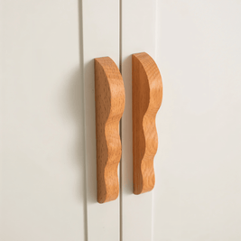 Solid Wood Drawer Pulls, Organic Modern Kitchen & Wardrobe Hardware, Carved Wave Profile, Set of 2, 3.7in Hole Spacing