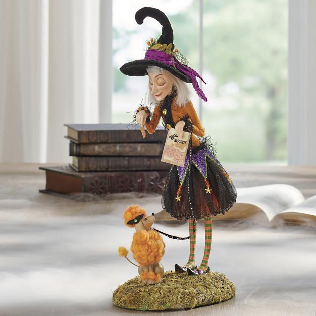 Halloween Witch Figurine, Handmade Resin & Fabric Art Doll for Mantel & Shelf Decor, Tulle Skirt and Pointed Hat, 4 Characters