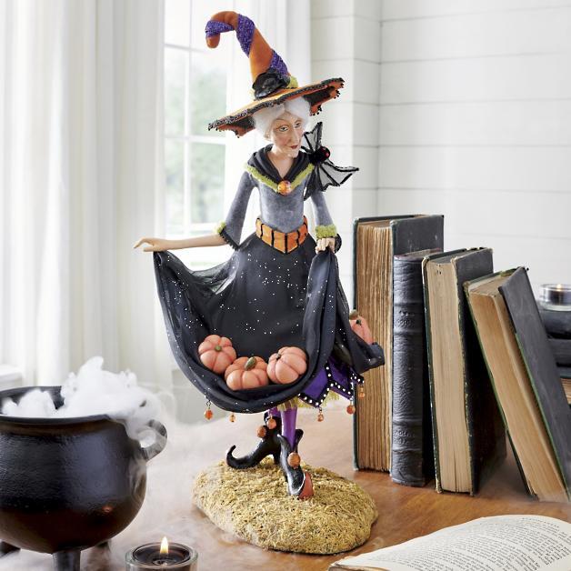 Halloween Witch Figurine, Handmade Resin & Fabric Art Doll for Mantel & Shelf Decor, Tulle Skirt and Pointed Hat, 4 Characters