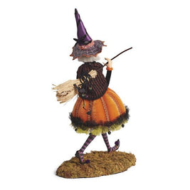 Halloween Witch Figurine, Handmade Resin & Fabric Art Doll for Mantel & Shelf Decor, Tulle Skirt and Pointed Hat, 4 Characters