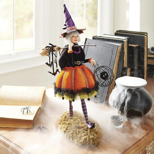 Halloween Witch Figurine, Handmade Resin & Fabric Art Doll for Mantel & Shelf Decor, Tulle Skirt and Pointed Hat, 4 Characters