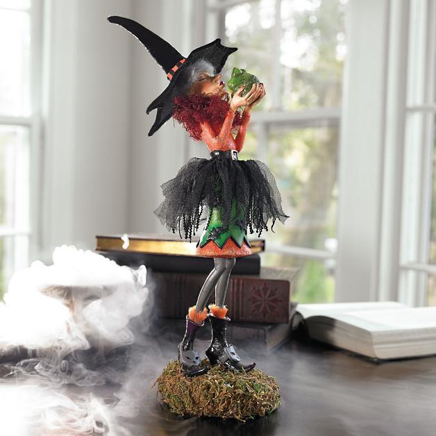 Halloween Witch Figurine, Handmade Resin & Fabric Art Doll for Mantel & Shelf Decor, Tulle Skirt and Pointed Hat, 4 Characters