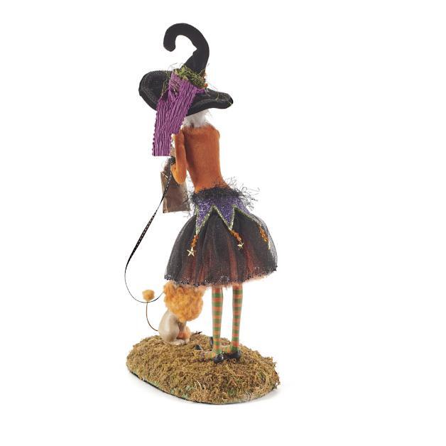 Halloween Witch Figurine, Handmade Resin & Fabric Art Doll for Mantel & Shelf Decor, Tulle Skirt and Pointed Hat, 4 Characters