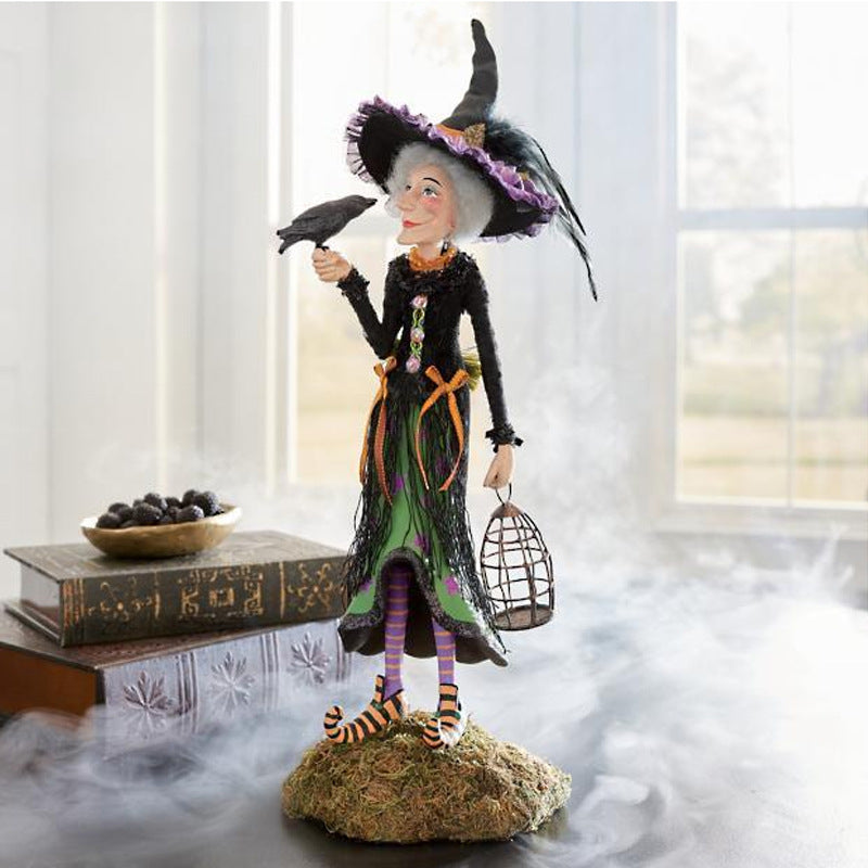 Halloween Witch Figurine, Handmade Resin & Fabric Art Doll for Mantel & Shelf Decor, Tulle Skirt and Pointed Hat, 4 Characters