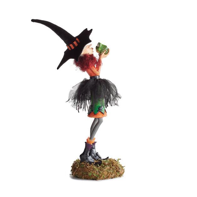 Halloween Witch Figurine, Handmade Resin & Fabric Art Doll for Mantel & Shelf Decor, Tulle Skirt and Pointed Hat, 4 Characters
