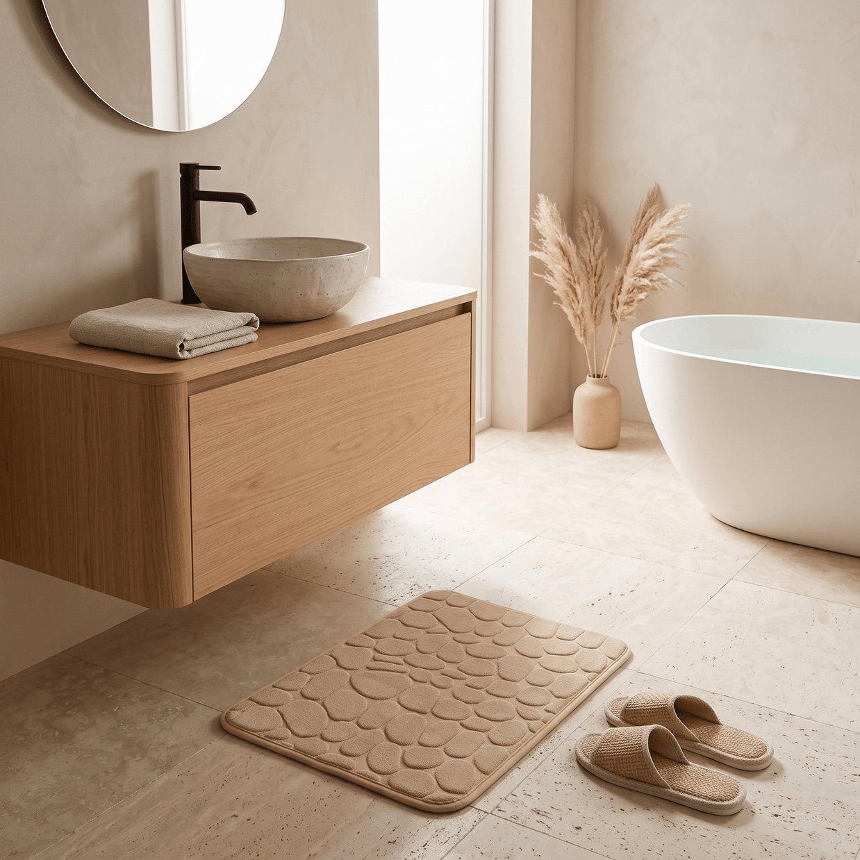 WENDE: Memory Foam Badmat 40 x 60 cm – Antislip Kiezelmotief - Volsani