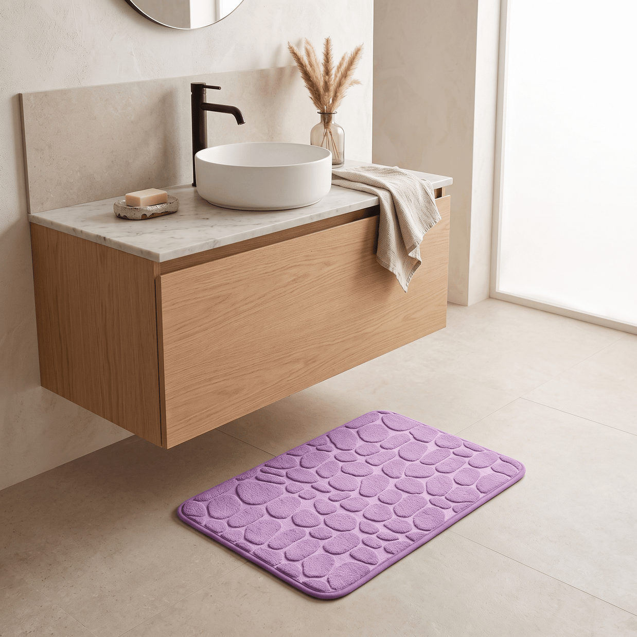 WENDE: Memory Foam Badmat 40 x 60 cm – Antislip Kiezelmotief - Volsani