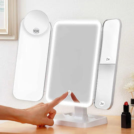 WIEKE: Drieluik Make-upspiegel met LED – Opvouwbaar & 2x/3x/10x Vergrotend - Volsani