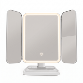 WIEKE: Drieluik Make-upspiegel met LED – Opvouwbaar & 2x/3x/10x Vergrotend - Volsani