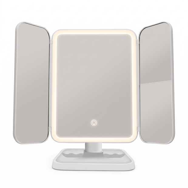 WIEKE: Drieluik Make-upspiegel met LED – Opvouwbaar & 2x/3x/10x Vergrotend - Volsani
