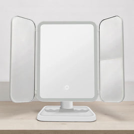 WIEKE: Drieluik Make-upspiegel met LED – Opvouwbaar & 2x/3x/10x Vergrotend - Volsani