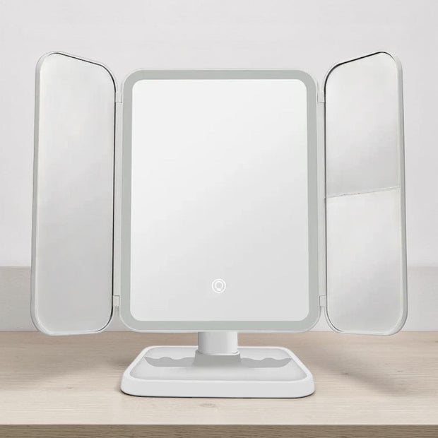 WIEKE: Drieluik Make-upspiegel met LED – Opvouwbaar & 2x/3x/10x Vergrotend - Volsani