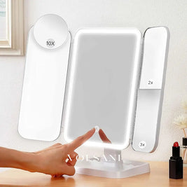 WIEKE: Drieluik Make-upspiegel met LED – Opvouwbaar & 2x/3x/10x Vergrotend - Volsani