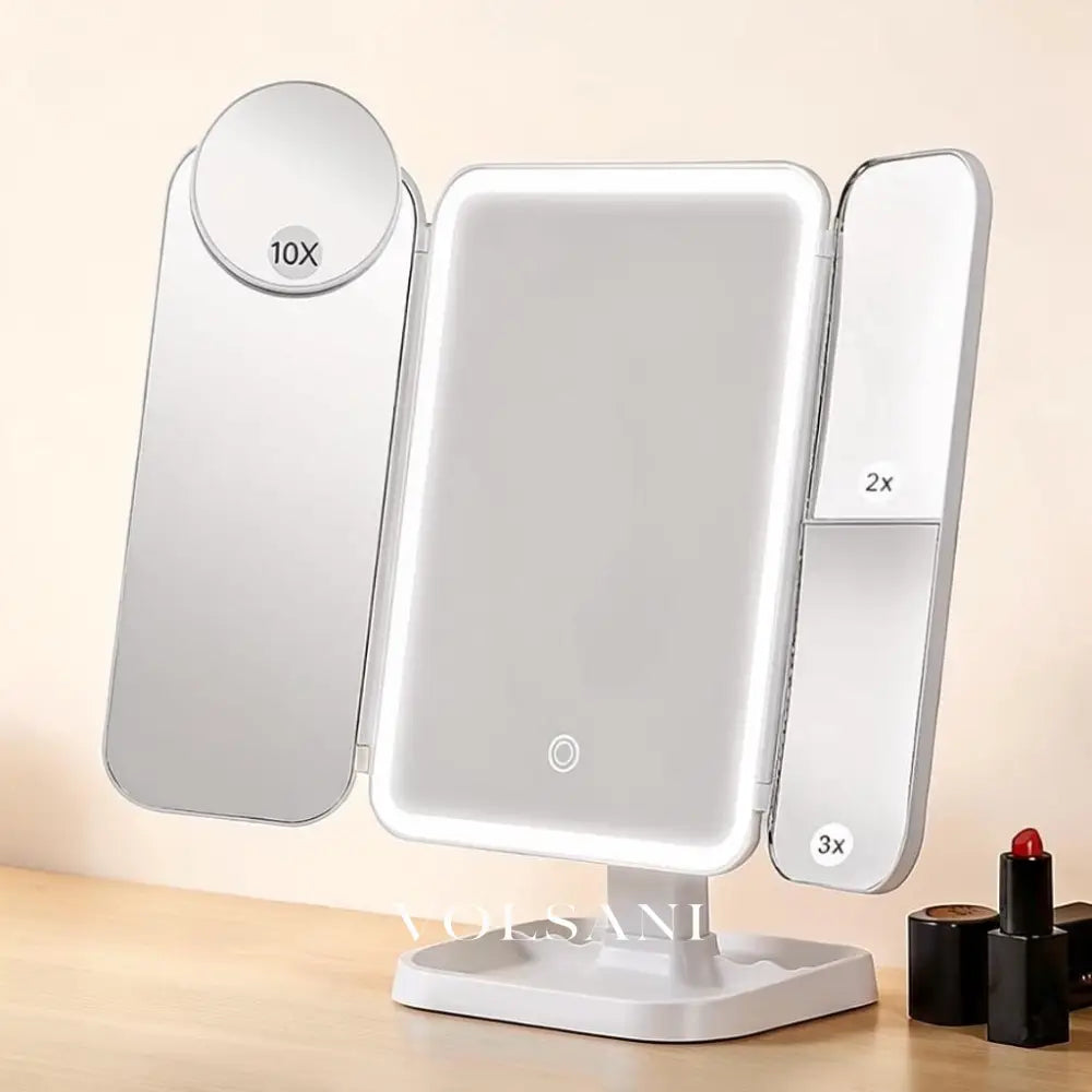 WIEKE: Drieluik Make-upspiegel met LED – Opvouwbaar & 2x/3x/10x Vergrotend - Volsani
